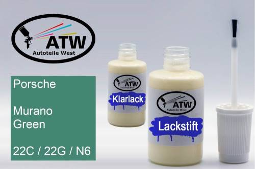 Porsche, Murano Green, 22C / 22G / N6: 20ml Lackstift + 20ml Klarlack - Set, von ATW Autoteile West.